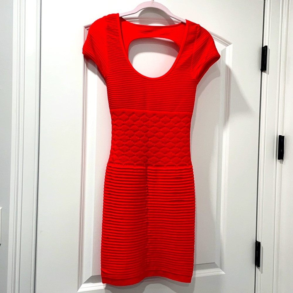 Coral fitted nylon dress